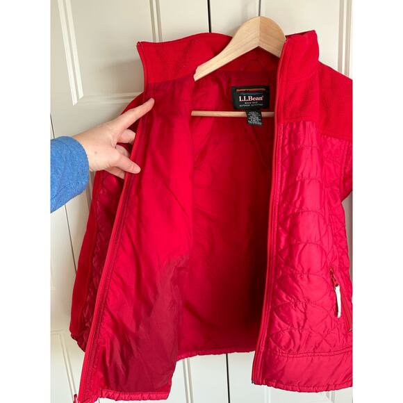 L.L BEAN Jacket Unisex Kids M 10-12 Red Quilted Fleece Pockets - Picture 3 of 11